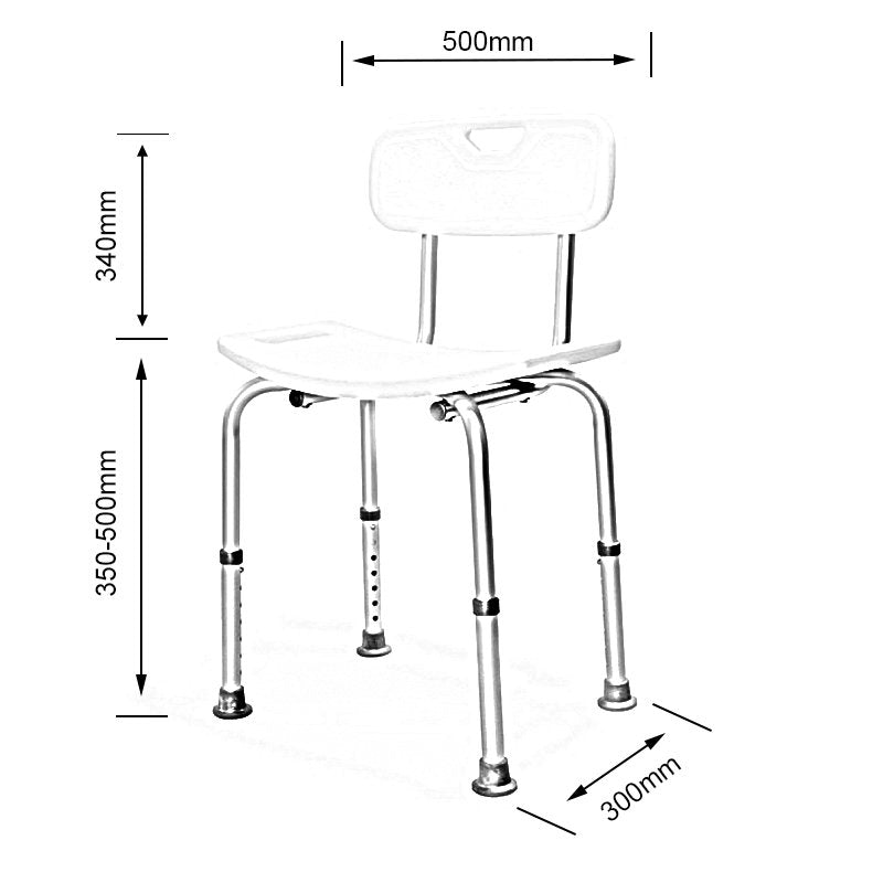 Measurement chart of a chair with dimensions labeled