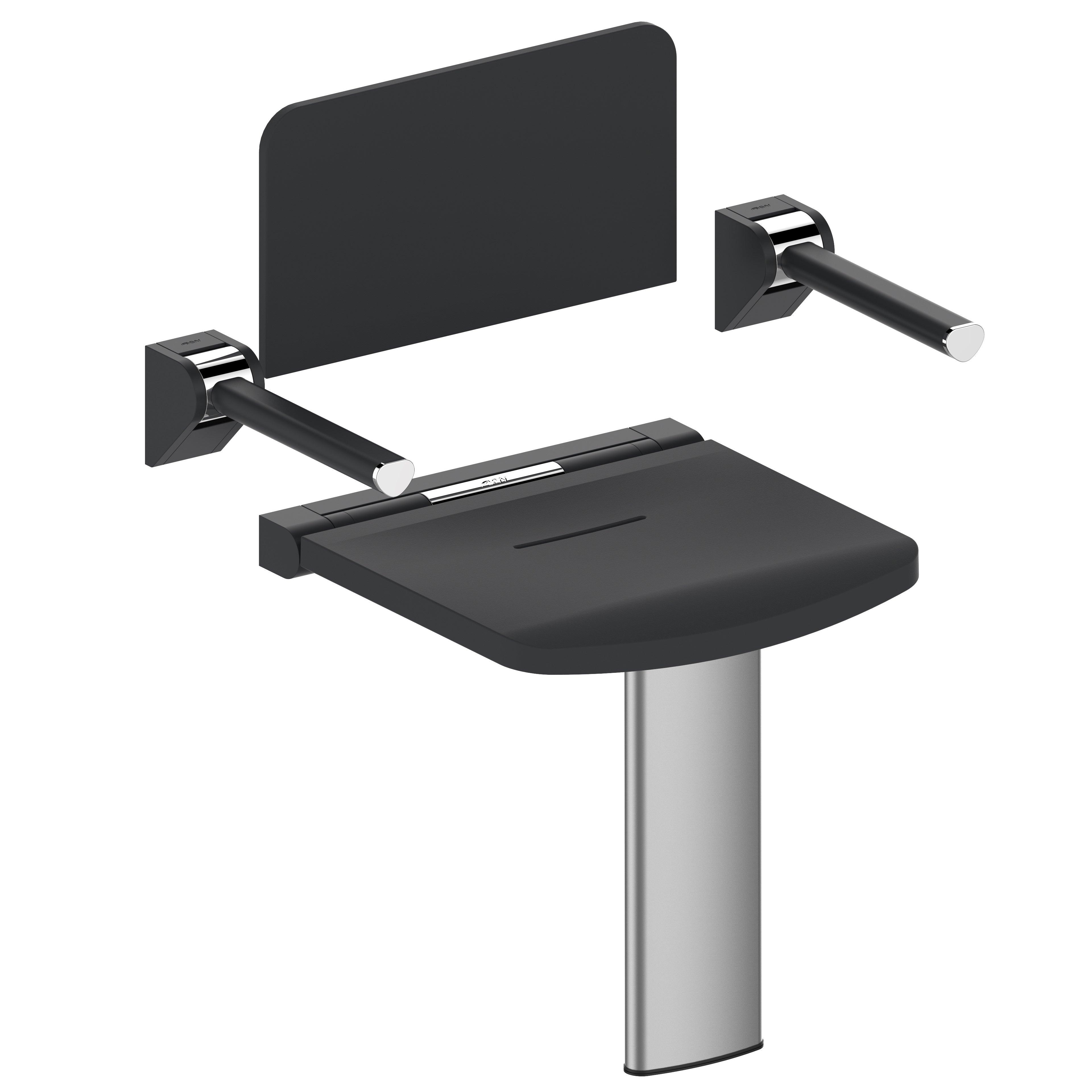 AKW Onyx Shower Seat Adjustable Leg with Back and Arms Black Adaptation Supplies