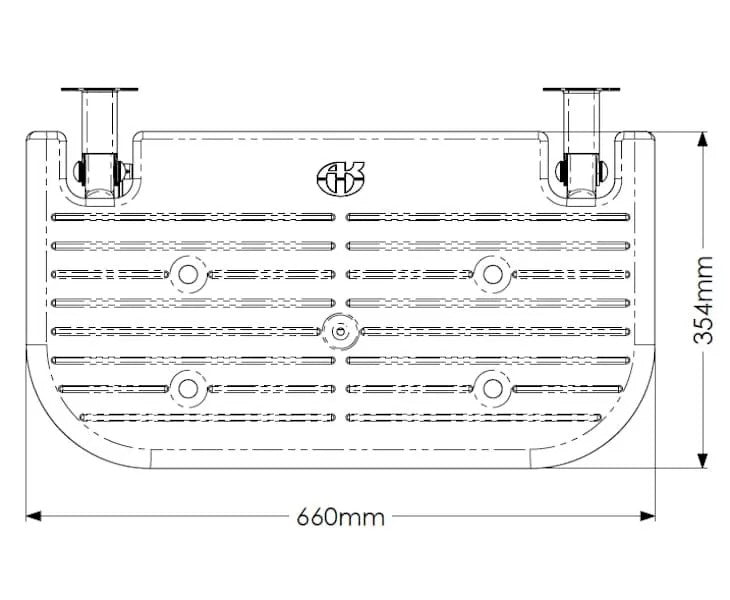 Technical drawing of a rectangular metal component with dimensions