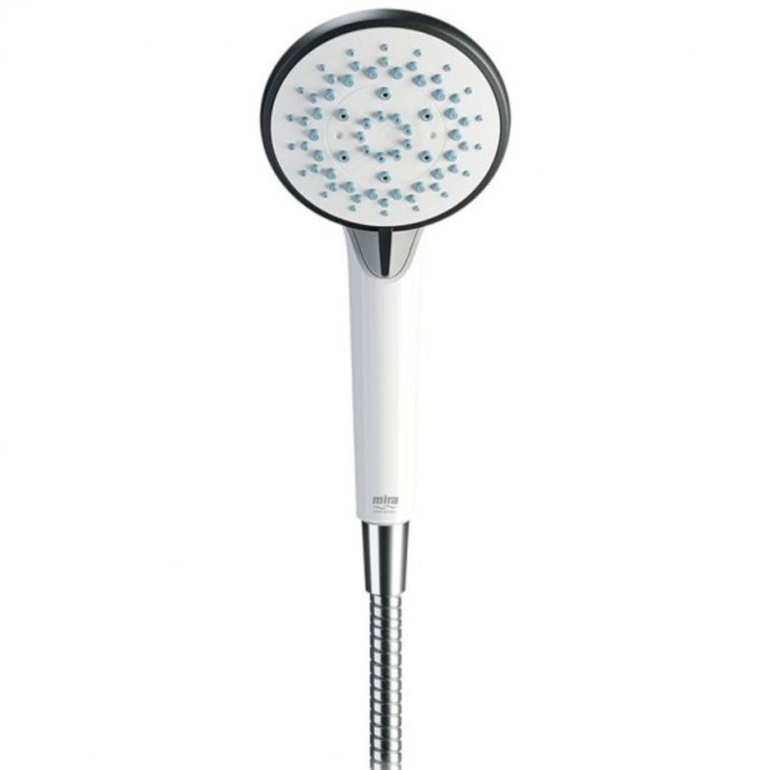close up of a shower head on a white background