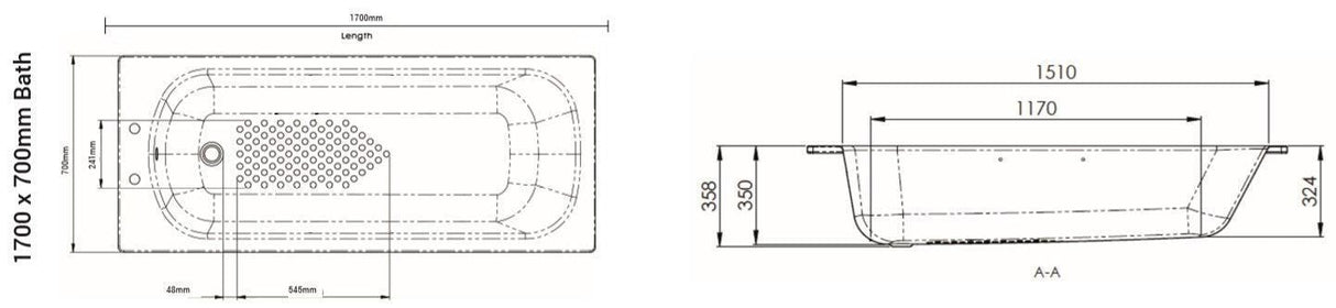 AKW 1700 X 700mm Steel Bath with anti-slip and Kit - Adaptation Supplies