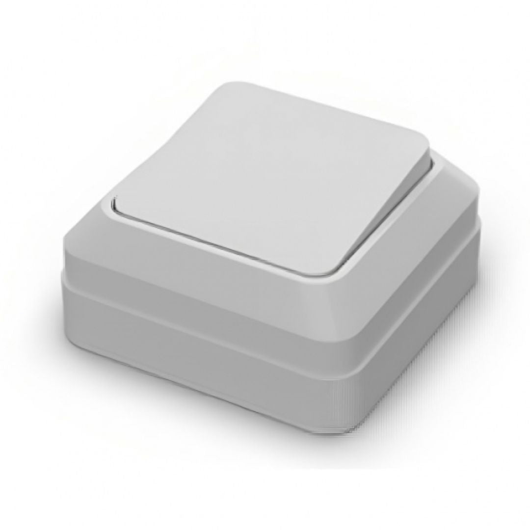 A light white square push-button switch with a recessed top surface, shown on a clean white background.