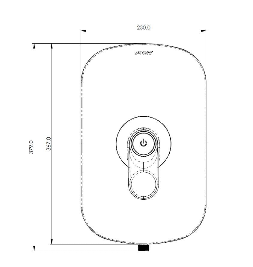 A black and white technical dimension drawing of a wall-mounted shower valve trim, showing measurements of 379.0 in height, 367.
