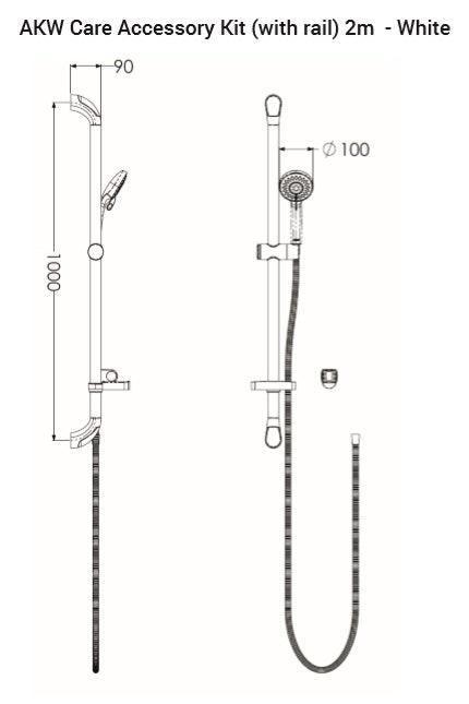 AKW Care Shower Accessory Kit With Rail White 2m Hose - Adaptation Supplies