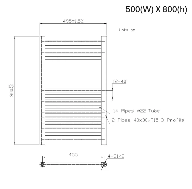 Kartell K-Rail 22mm Straight Heated Ladder Towel Rail - Brass