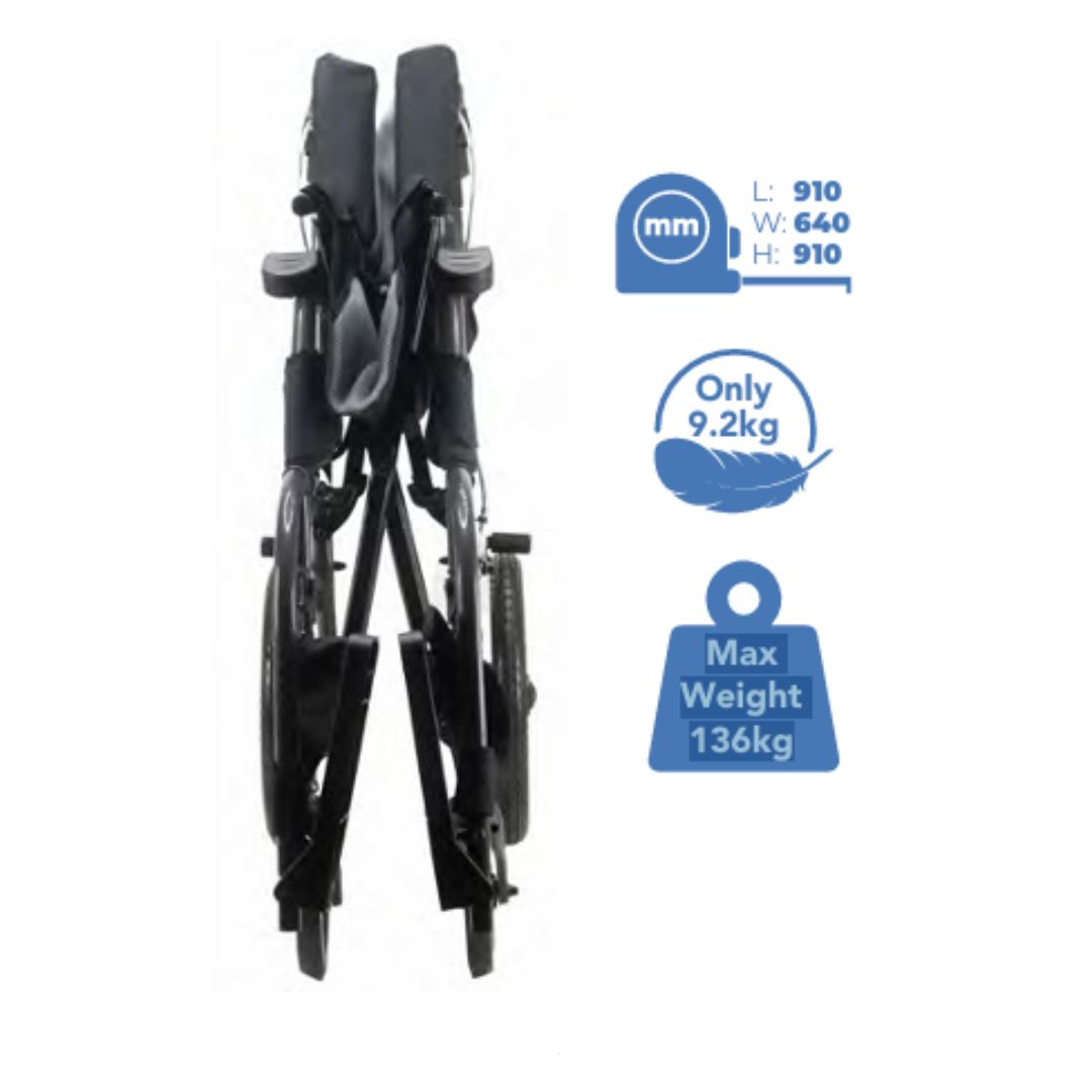 Folded wheelchair with dimensions and weights