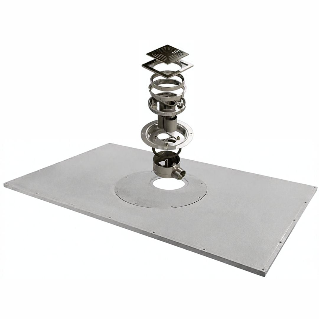 A floor former with a circular drain hole showcasing the drain elements