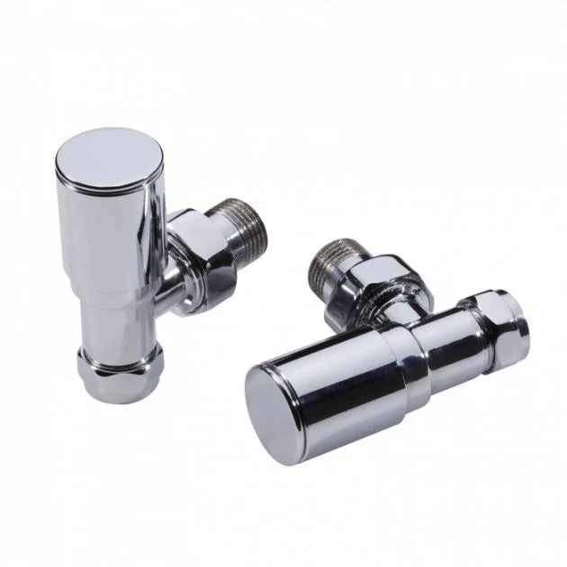 Chrome radiator valves on a white background