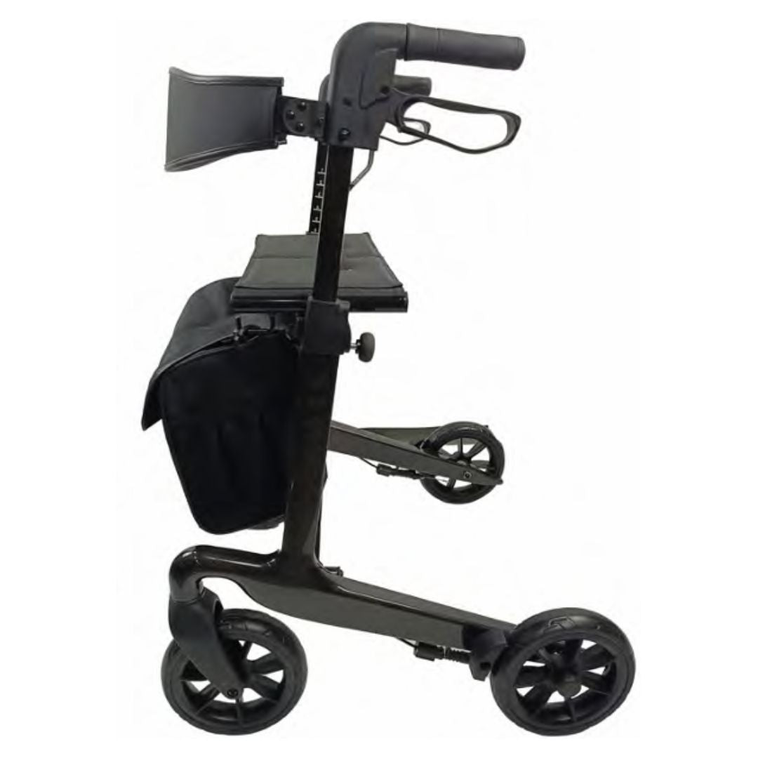Black rollator with wheels on a white background