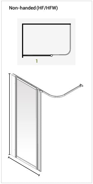 Diagram of a non-handed shower screen with dimensions labeled.