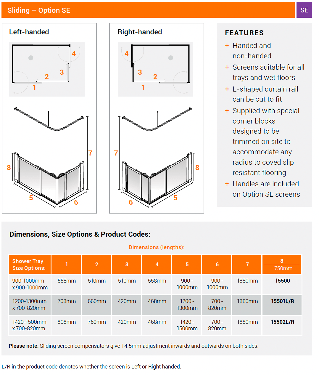 AKW Option SE Half Height Shower Screens 750mm Care Screens