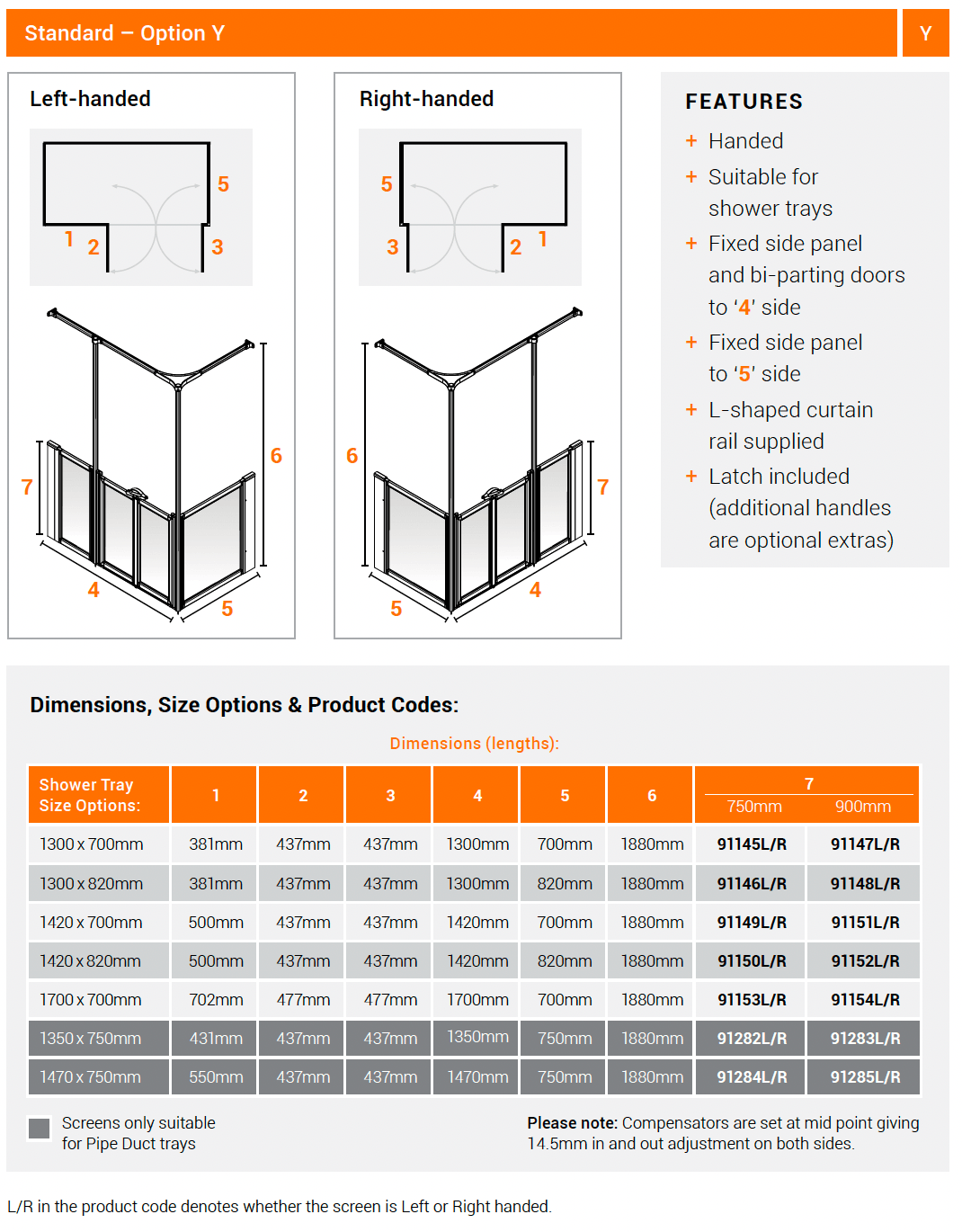 AKW Option Y Half Height Shower Screen, Care Screen