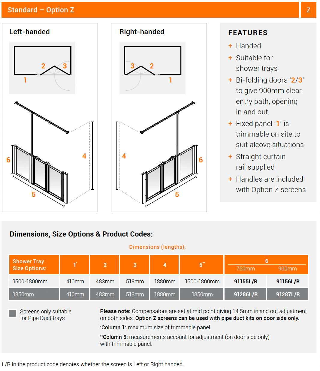 AKW Option Z Half Height Shower Screen , Care Screen