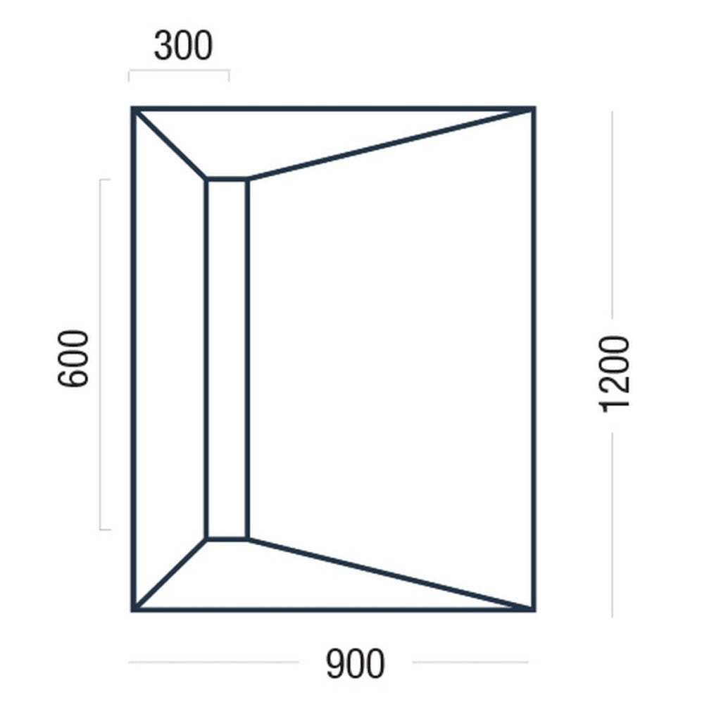 A simple line drawing with dimension labels showing a rectangular opening or frame-like shape. The diagram includes measurements 300, 600, 900, and 1200 on a plain white background.