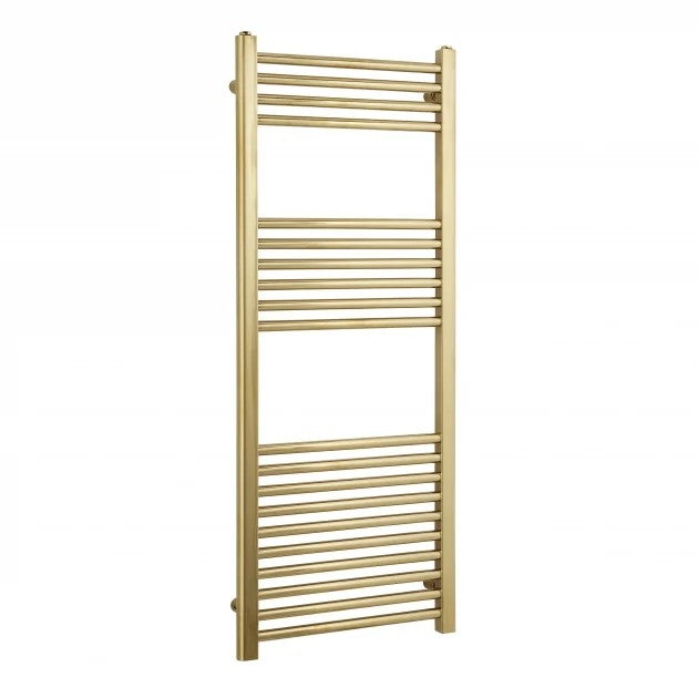 Gold towel radiator on a white background