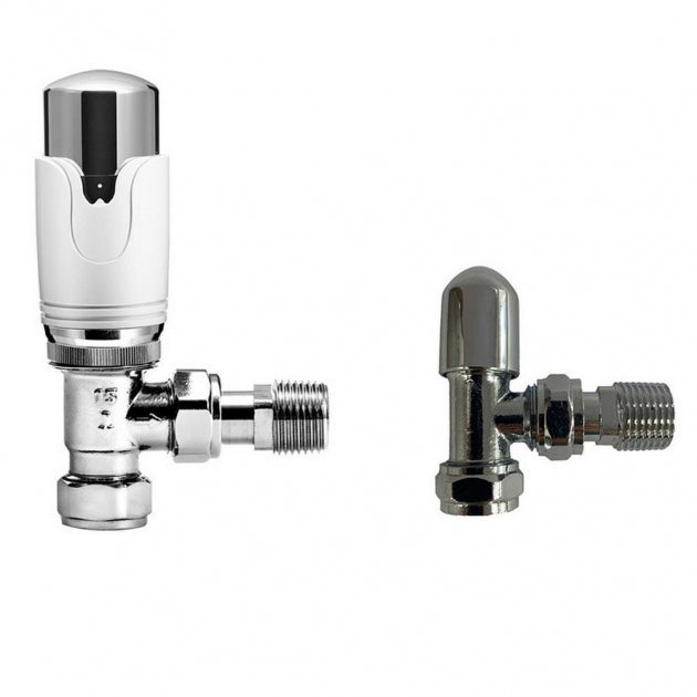 Kartell K-Therm Angled Thermostatic Radiator Valve & Lockshield Twin Pack - White