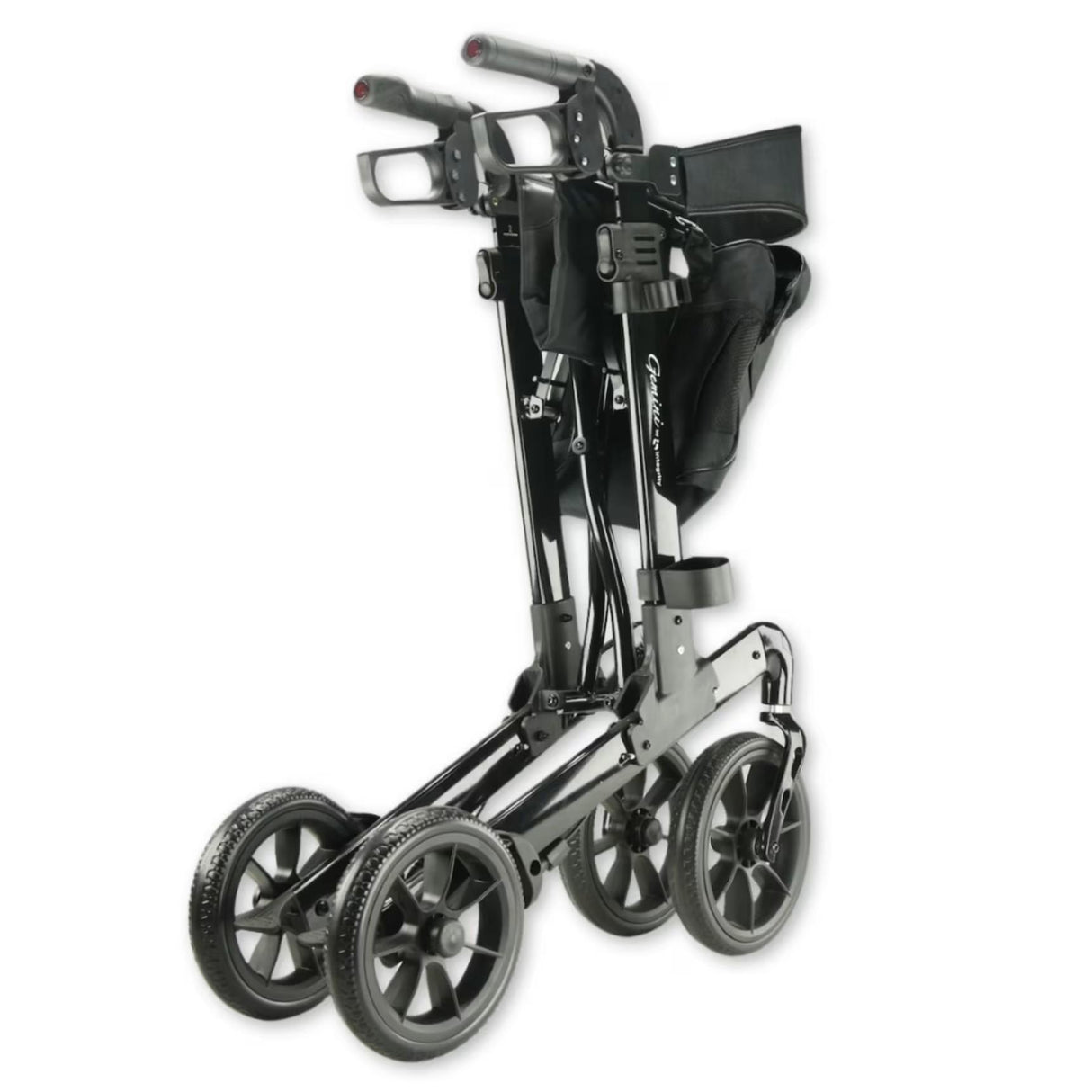 Folded rollator on white background