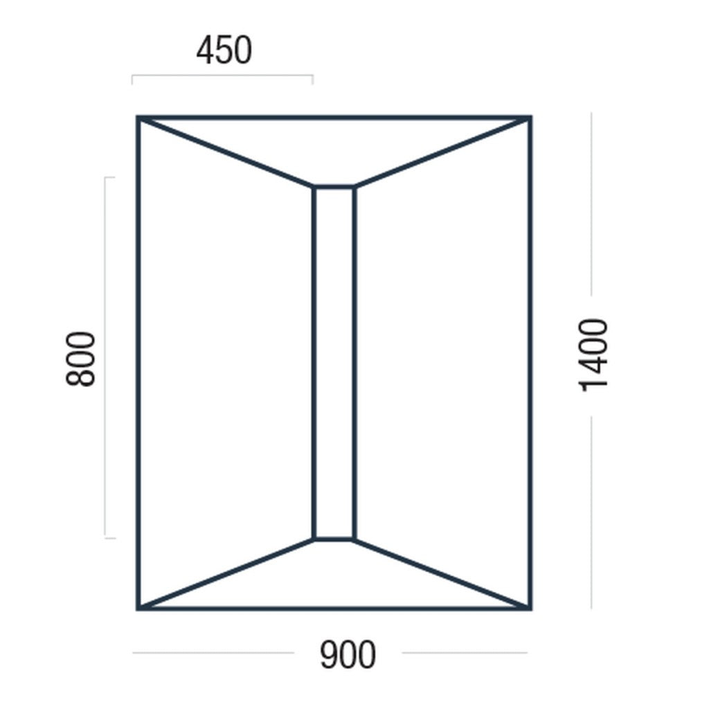A simple line drawing of a rectangular shower deck with dimension labels around it: 450 at the top, 800 on the left, 1400 on the right, and 900 at the bottom, on a white background.