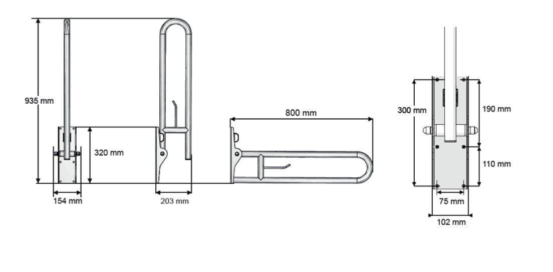 AKW Hinged Fold-Up Double Hairpin Rail 32mm Stainless Steel - Adaptation Supplies