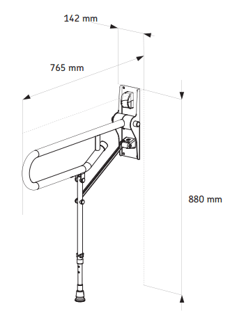 AKW Hinged Fold-Up Double Hairpin Rail with Adjustable Leg 32mm Stainless Steel - Adaptation Supplies
