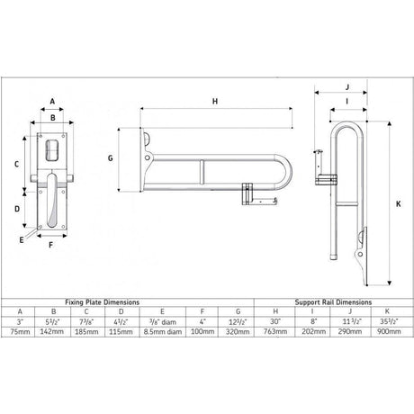 AKW Fold Up Bathroom Support Rail - White or Blue - Adaptation Supplies