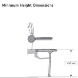 A technical dimension diagram showing the minimum height of a chair with a footrest and armrest, labeled 'Minimum Height Dimensions' and marked as 450 mm.