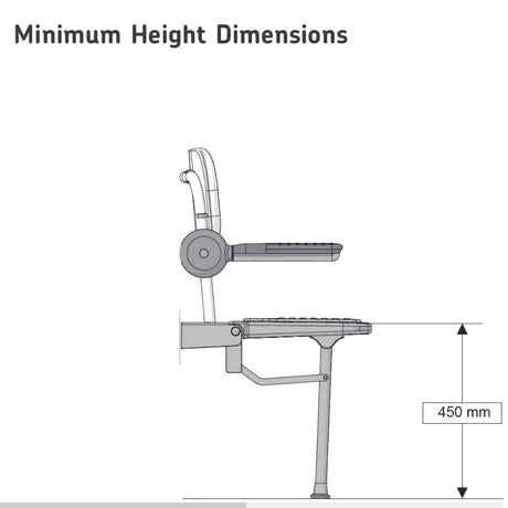A technical dimension diagram showing the minimum height of a chair with a footrest and armrest, labeled 'Minimum Height Dimensions' and marked as 450 mm.