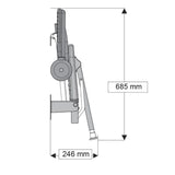 Technical dimension diagram of a folded shower seat, showing a side profile with measurements labeled 685 mm height and 246 mm base width on a white background.