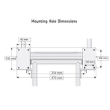 A technical dimension diagram titled 'Mounting Hole Dimensions' showing a side-view schematic of a mounting bracket assembly with labeled measurements in millimeters.
