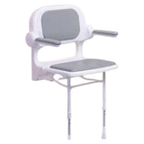 AKW Series 2000 Standard Padded Fold-Up Shower Seat with Back & Arms Grey/Blue
