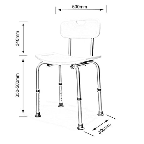 Measurement chart of a chair with dimensions labeled