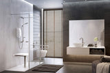Modern bathroom with shower, sink, and bathtub.