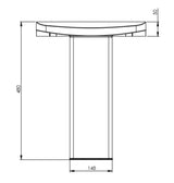 Technical drawing of a curved surface with dimensions