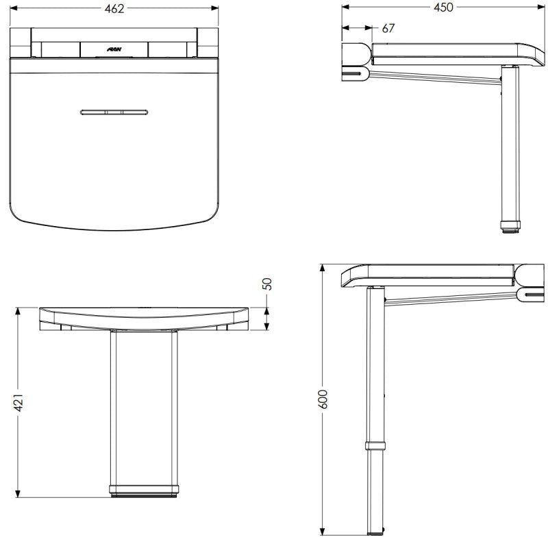 Technical drawing of a bathroom vanity with dimensions