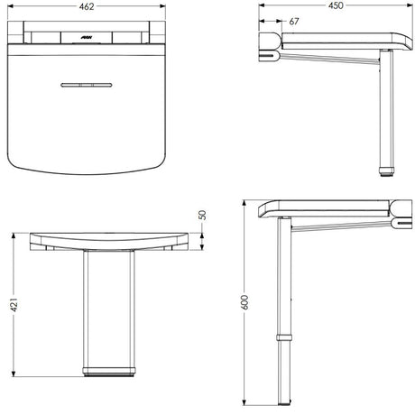 Technical drawing of a bathroom vanity with dimensions