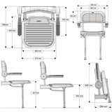 Technical drawing of a chair with dimensions labeled