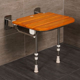 AKW Fold Up Wooden Slatted Shower Seat With Support Legs