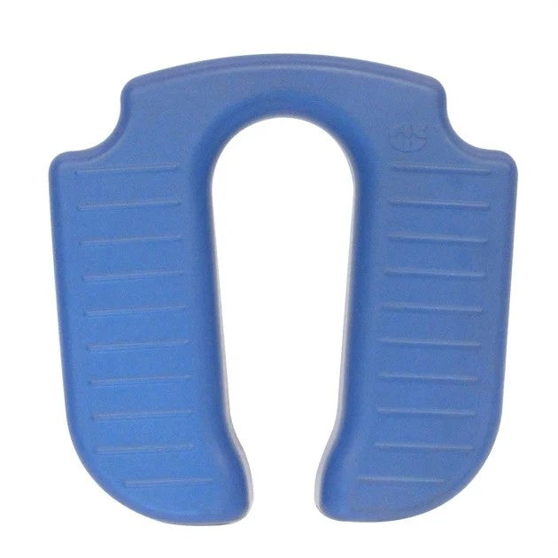 Blue U-shaped plastic tool on a white background