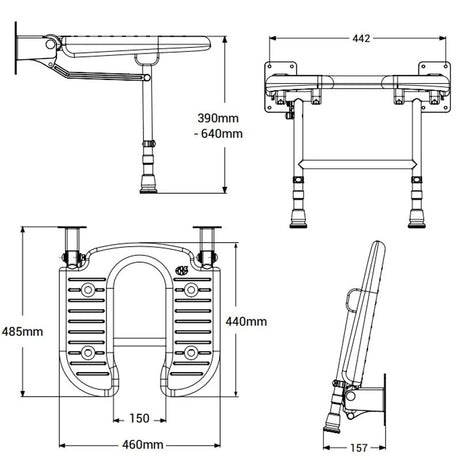 Technical drawing of a metal bracket with dimensions labeled