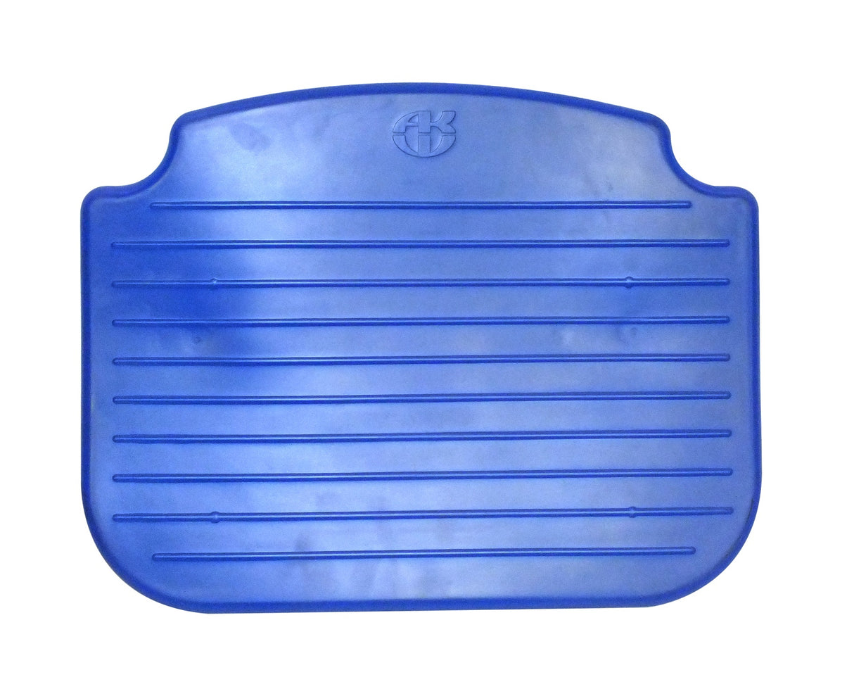 Blue rubber mat with a brand logo on a white background
