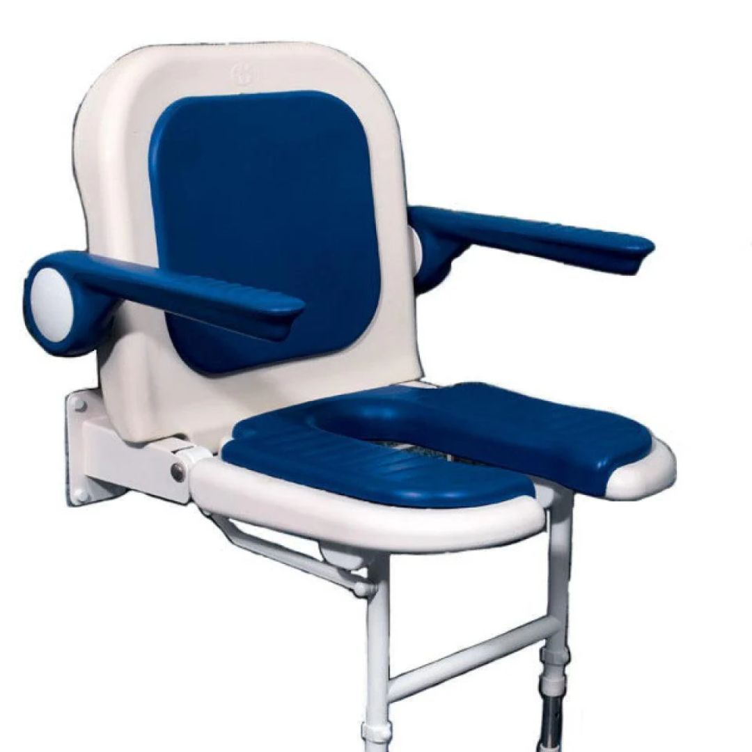 AKW 4000 Series Standard Horseshoe Fold Down Shower Seat with Back and Arms