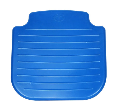 Blue shower seat cushion with a textured surface on a white background