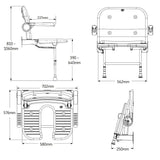 Technical drawing of a chair with dimensions labeled