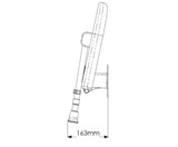 Technical drawing of a bat with dimensions on a white background