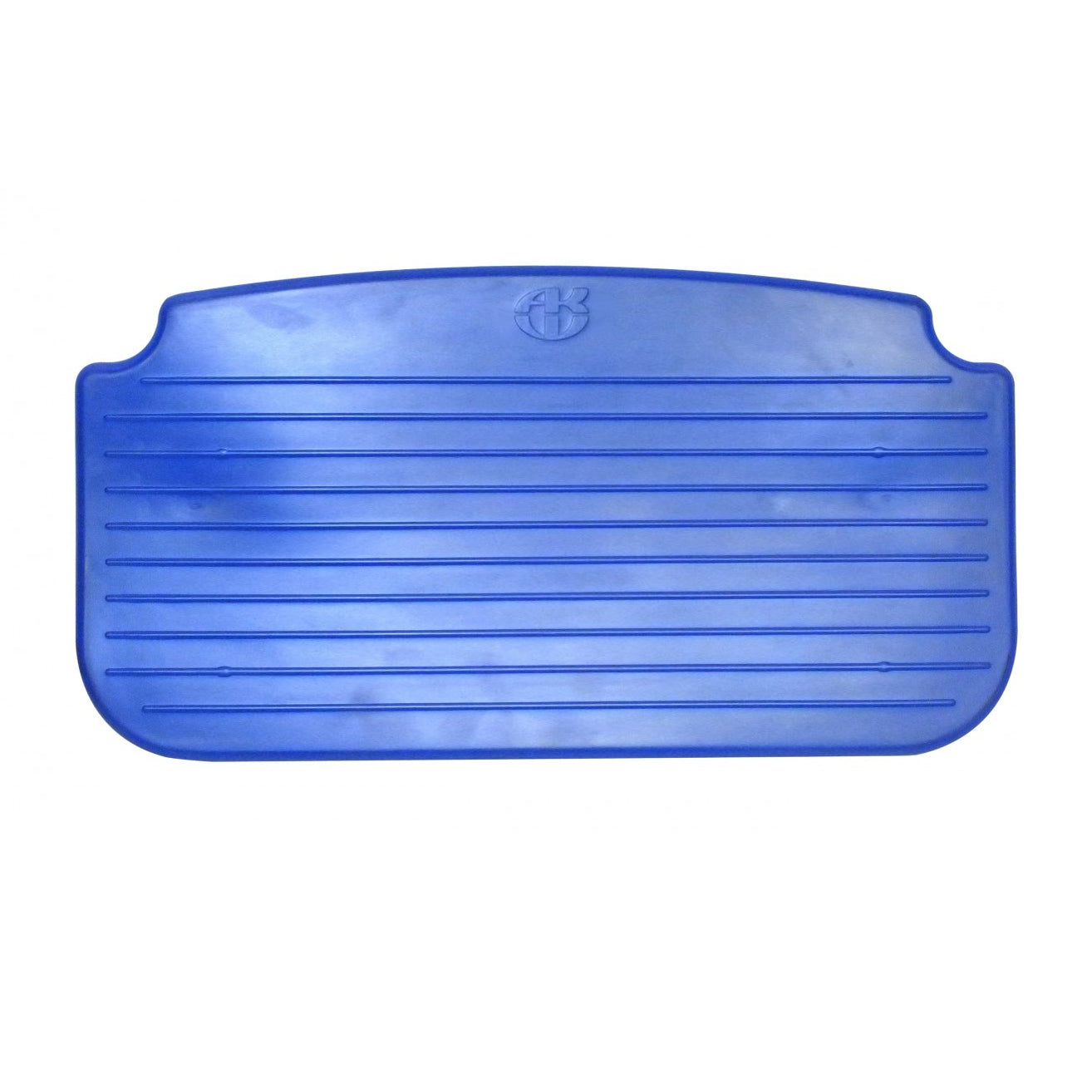 Blue rubber mat with a brand logo on a white background