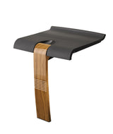 Modern side table with dark gray top and wooden leg on a white background