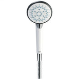 close up of a shower head on a white background