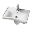 A curved white sink against a white background