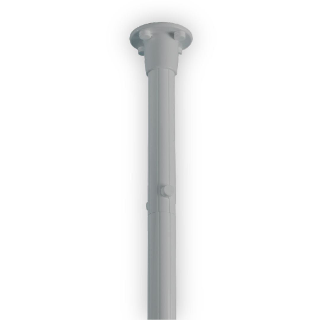A grey  pole with a circular base, shown against a plain white background