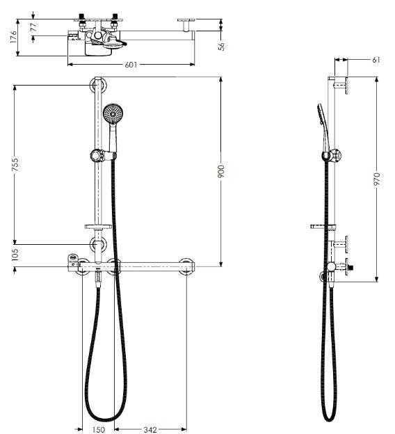 AKW Onyx Combo L Shape Grab Rail and Mixer Shower LH